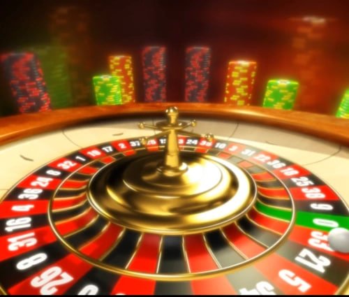Slot game interface showing spinning reels and stake controls